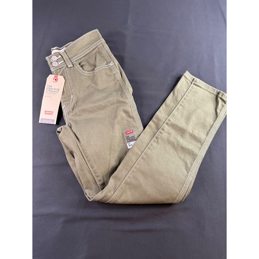 Levis 724 High Rise Straight‎ Cropped Olive Green Utility Jeans 24 NWT